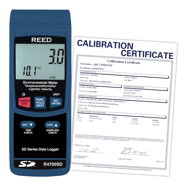 REED R4700SD Data Logging Environmental Meter, includes ISO Certificate